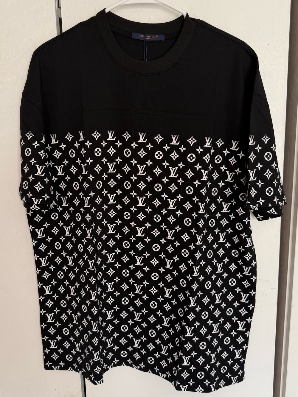 Louis Vuitton Black and White Short Sleeve Monogram Panel Tee